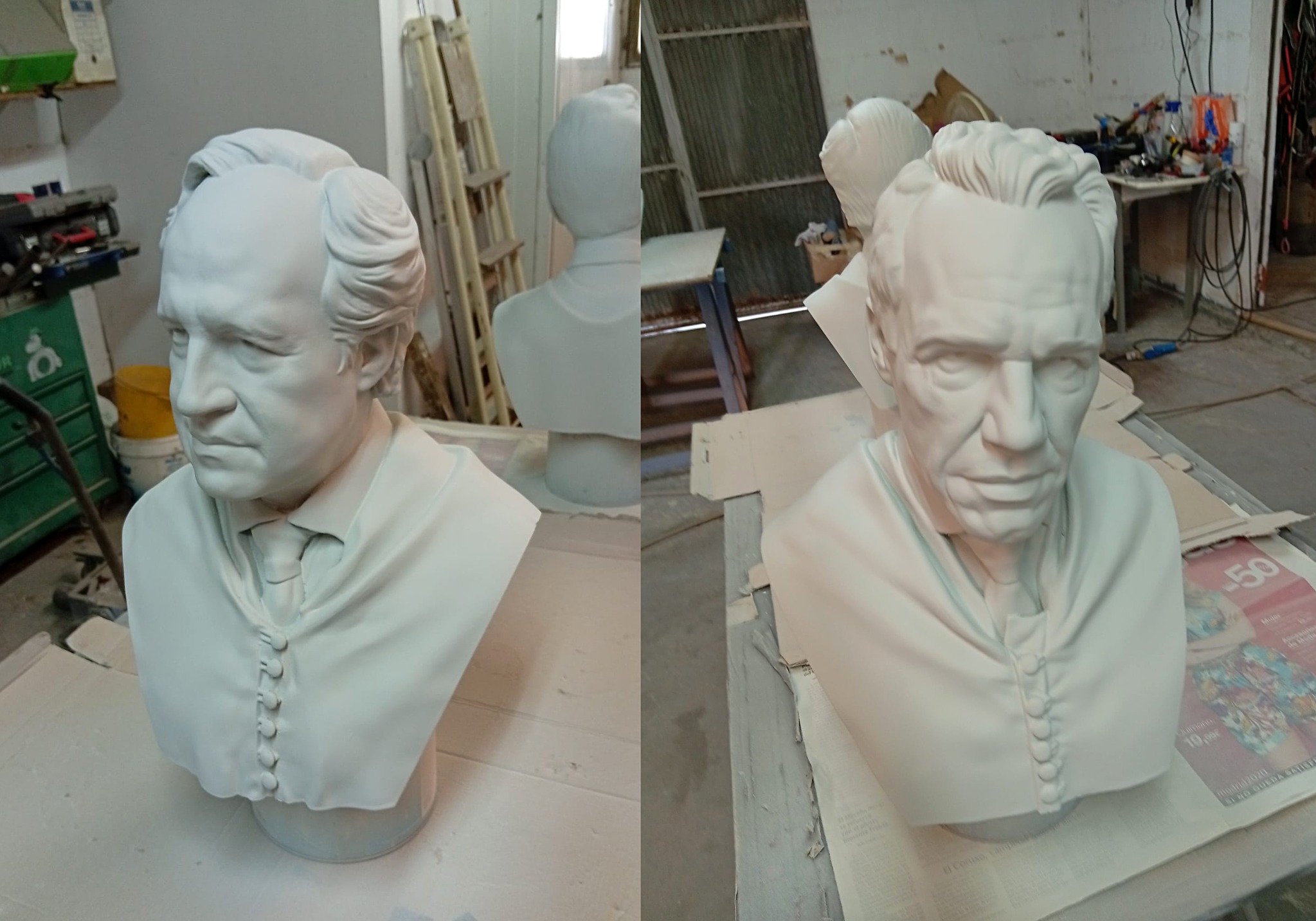 Dos bustos conmemorativos personalizados vistos desde distintos ángulos