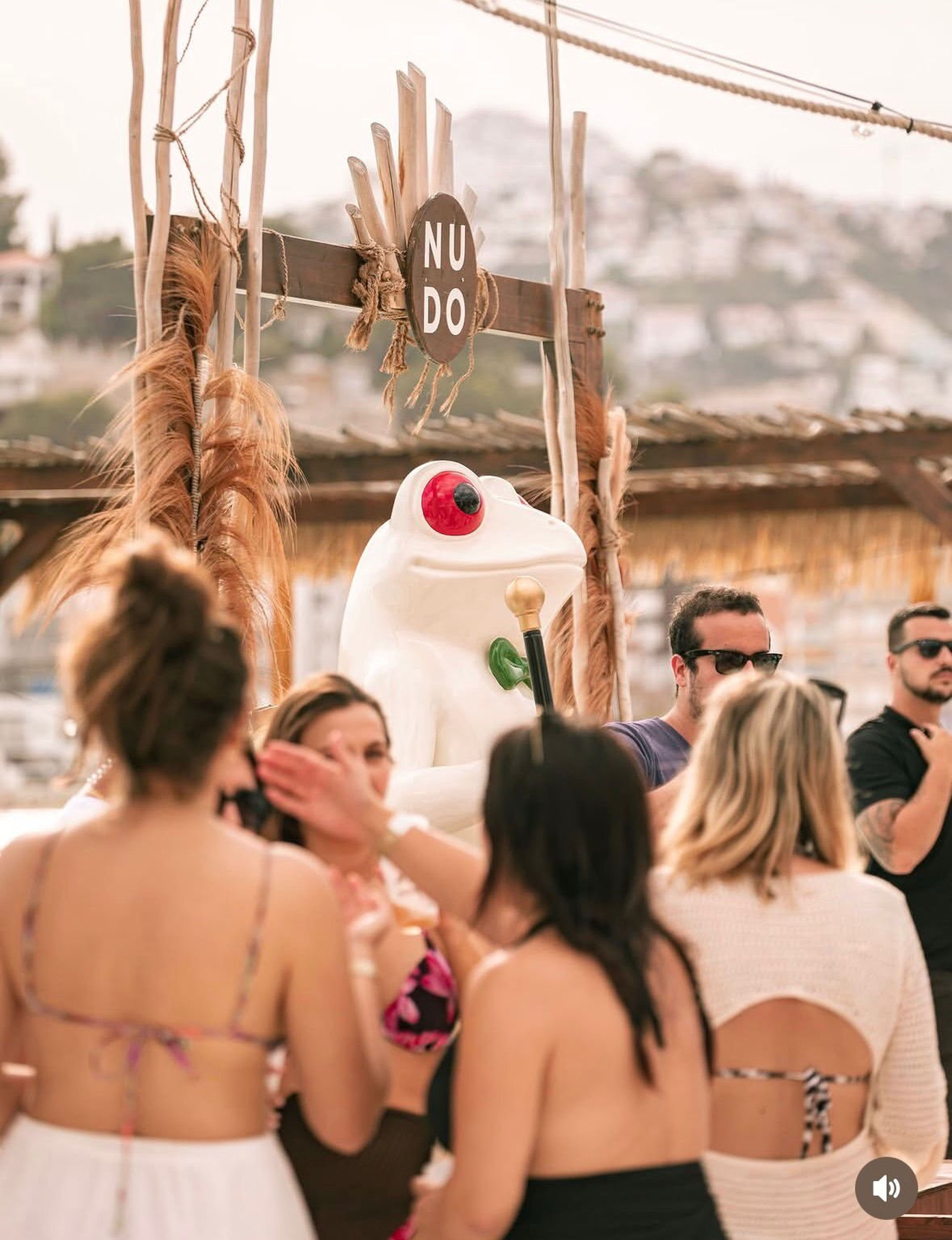 Figura de rana de gran formato en Nudo Beach